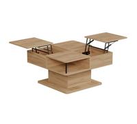 Vicco Table Basse Movira, Chêne doré, 80x45cm | avec compartiments de rangement, avec mécanisme de levage et deux étagères ouvertes