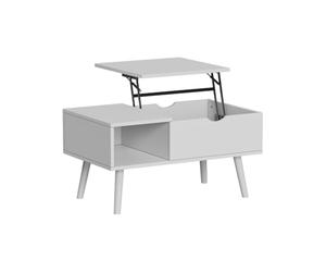 Vicco Table Basse Stora, Blanc, 76x45cm | avec fonction de levage, plateau de table réglable en hauteur et compartiment de rangement ouvert
