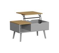 Vicco Table Basse Stora, Gris, 76x45cm | avec fonction de levage, plateau de table réglable en hauteur et compartiment de rangement ouvert