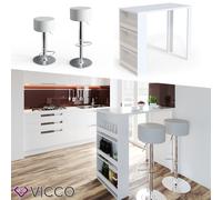 Vicco Table de bar avec étagère et compartiments table de café Blanc