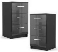 Vicco table de chevet , 38 x 66 cm Set de 2, Noir Haute brillance