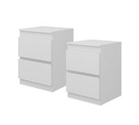 Vicco Table de Chevet Calisto, Blanc, Lot de 2, avec Surface de Rangement et Passe-câbles pour appareils