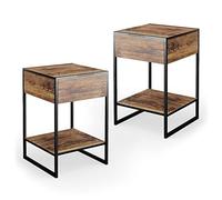 Vicco Table de Chevet Fyrk, Bois Antique, Set de 2, pour Le Rangement des Objets du Quotidien à côté du lit