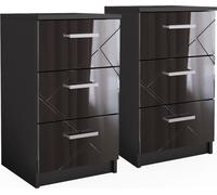 Vicco table de chevet Irma, 37.6 x 66 cm Set de 2, Noir Haute brillance
