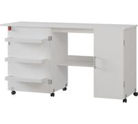 Vicco table de couture Carmen, 148x75cm avec 3 étagères et armoire, Blanc