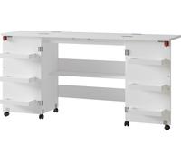 Vicco table de couture Carmen, 160x80.2cm avec 6 étagères, Blanc