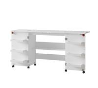 Vicco Table de Couture Carmen, Blanc, 160x80.2cm avec 6 étagères, Pliable sur roulettes pour Une Utilisation Flexible comme Table de Travail