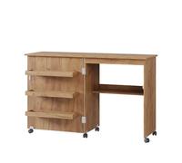 Vicco Table de Couture Carmen, Chêne, 118x77.5cm avec 3 étagères, Pliable sur roulettes pour Une Utilisation Flexible comme Table de Travail