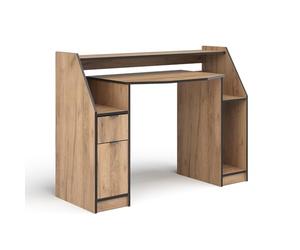 Vicco Table de Jeu Joel, Chêne doré, 123.2x45cm | avec 1 tiroir et 1 porte, avec surfaces de rangement et rehausse pour moniteur