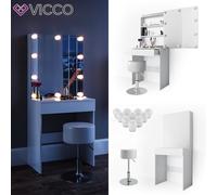 Vicco coiffeuse Melle, Blanc, 68 cm avec éclairage LED et tabouret