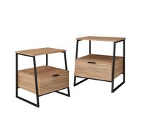 Vicco Table de Nuit Lunor Chêne doré/Noir | Lot de 2, pour le rangement des objets du quotidien à côté du lit