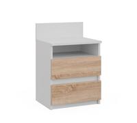 Vicco Table de Nuit Monty, Blanc/Sonoma, 39.6x59.1cm avec 2 tiroirs, pour Le Rangement des Objets du Quotidien dans la Chambre à Coucher