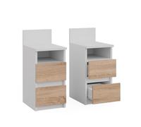 Vicco Table de Nuit Monty Blanc/Sonoma | Lot de 2, adapté à un placement flexible à côté du lit ou du canapé