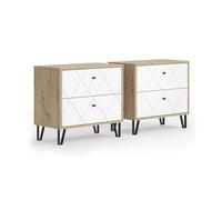 Vicco Table de nuit "Nizza" Chêne Artisan | Ensemble de 2, pour une utilisation comme surface de rangement à côté du lit