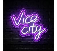 Vice City Panneau néon alimenté par USB pour décoration murale à intensité variable avec chaîne de suspension pour promenade, placard, salle de jeux, chambre à coucher (violet/blanc)
