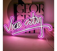 Vice City - Panneau néon LED rose pour chambre à coucher, décoration murale alimentée par USB pour salle de jeux, bar, grotte d'hommes, zone de jeux (47 x 29 cm)