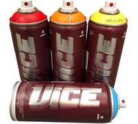 VICE MTN Peinture en Spray Professionnelle, Lot de 4 Bombes de 400 ml, Haute Pression, Séchage Rapide, Couleurs Rouge, Orange, Jaune et Bleu, pour Art Urbain et Graffiti