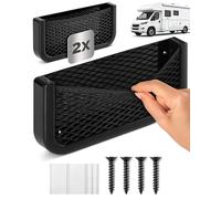 Vicera Ensemble de filets de rangement pour camping-car et caravane - 2 pièces - Filet de rangement en plastique robuste et filet élastique - Matériel de montage inclus