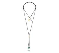 Viceroy Collier tendance pour femme 14344C01010 - Acier IP noir et doré avec pierre naturelle agate verte | Collier long 125 cm élégant et sophistiqué
