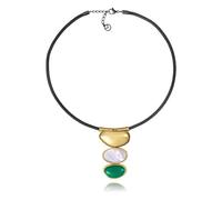 Viceroy Collier tendance pour femme 14348C01019 - Acier IP doré avec pierre naturelle agate verte et mère perle | Collier court 38 + 3 cm élégant et coloré