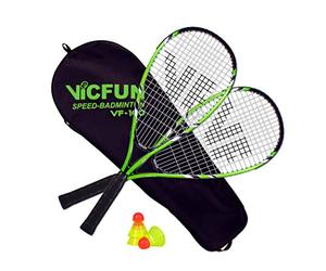 VICFUN Speed-Badminton 100 Set - 2 raquettes de badminton, 3 balles et un sac de badminton de première qualité noir/vert