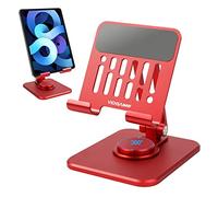 VICHSAMWY Support de téléphone réglable en aluminium avec base rotative à 360 °, robuste et pliable, pour tous les téléphones portables et iPad de 10,2 à 32,9 cm (rouge)