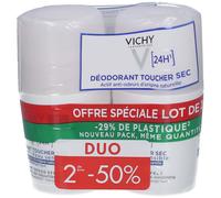 Vichy Deo 24H Toucher Sec 2ème -50% Promo Roll-On 2x50 ml