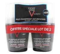 Vichy Homme Déodorant Anti-Transpirant Anti-Irritations 48h Roll-On Lot de 2 x 50ml