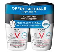 Vichy Homme Déodorant Anti-Transpirant Anti-Traces 48h Roll-On Lot de 2 x 50ml