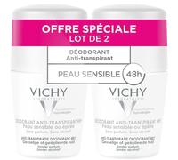 VICHY LABORATOIRES Déodorant Anti-Transpirant Peau Sensible ou Épilée Lot de 2x50 mL Sans Parfum 48h Hypoallergénique - Lot de 2