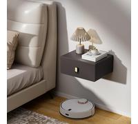 VICITON Table de chevet flottante moderne avec tiroir en bois massif, table de chevet murale pour chambre à coucher (café foncé, petite)