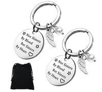 VICKSONGS Porte-clés Meilleur Ami - Not Sisters by Blood But Sisters by Heart -Meilleur ami cadeaux pour les femmes cadeau d'anniversaire d'amitié Sister Key Chain Set of 2