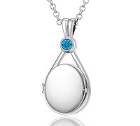 VICKWOOD h2o Soudain Sirène Chaîne h20 Médaillon avec 5A zirconium en blanc/rose/jaune Amulette personnalisée pour images Cadeau d'anniversaire pour femme (5A Silber_Blau)