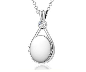 VICKWOOD h2o Soudain Sirène Chaîne h20 Médaillon avec 5A zirconium en blanc/rose/jaune Amulette personnalisée pour images Cadeau d'anniversaire pour femme (5A Silber_Weiß)
