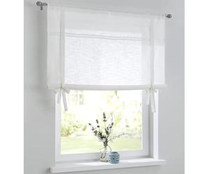 Vicky Store romain aspect lin avec dentelle à ourlet creux et cordon de serrage - Rideau de cuisine style maison de campagne - Largeur : 60 cm - Hauteur : 100 cm - Blanc