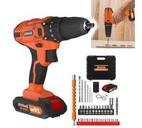 VickyHome Perceuse Électrique 21v Sans Fil, 2 Vitesses Variables, Kit De Perceuse Électrique Portative Avec Batterie 1500mah Et Chargeur, Mandrin 3/8'' Sans Clé, 25+1 Réglages De Couple, Orange