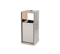 Vickyliou Trash can with lid, Poubelle d'extérieur avec cendrier carré en métal, grande poubelle commerciale domestique moderne (avec cendrier) or blanc gris,Outdoor trash can(White)