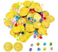 Vicloon 150 Pièce de Trésor Pirate Enfant, 50 Pièces d'or de Pirate, 100 Pièces de Diamants Acryliques, Trésor Enfant, Pierres Précieuses de Pirates pour Le Trésors Chasse Jeu Décoration de Fête