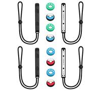 Vicloon 2 Paires Dragonnes pour Switch Joycon, Contrôleur de Poignet, avec 8 Capuchons de Poignée de Pouce, Dragonne de Poignet de Contrôleur Élastique Réglable (Noir)