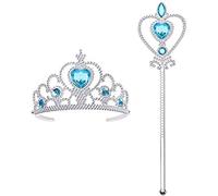 Vicloon 2pcs Princesse Dress-Up Accessoires pour Costume d'Elsa avec Diadème/Baguette Magique,Parfait pour Cosplay Noël Fête Party d'anniversaire,3-10 Ans