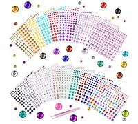 Vicloon 3300+pcs Strass Auto-adhésif Visage Maquillage Strass Pierres Precieuses Autocollants Avec Brucelles pour DIY Visage Maquillage Décoration - 2mm 3mm 4mm 5mm 6mm