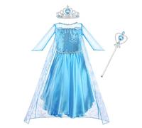 Vicloon 3pcs Elsa Princesse Robe/Deguisement de la Belle et la Bête/Cape à Capuche Costume pour Cosplay Mariage Carnaval Fête d'anniversaire - Bleu,140cm, 6 Costumes Différents Size