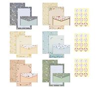Vicloon 57 Feuilles Papier à Lettre avec Enveloppe Aquarelle, 36 Feuilles de Papier à Lettres et 18 Envelopes et 3 Autocollants, Ensemble Papeterie pour Correspondance, Invitations, Cartes, Cadeaux