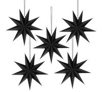 Vicloon 5PCS Étoiles en Papier de Noël, Decoration Noel Étoiles à Suspendre, 30cm, Décorations de Sapin de Noël en Papier, pour Mariage Anniversaire Chambre Plafond Christmas Party Deco (Noir)