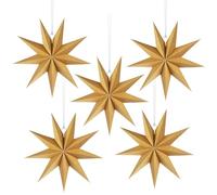 Vicloon 5PCS Étoiles en Papier de Noël, Decoration Noel Étoiles à Suspendre, 30cm, Décorations de Sapin de Noël en Papier, pour Mariage Anniversaire Chambre Plafond Christmas Party Deco (Bois)