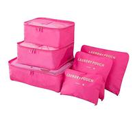 Vicloon 6-en-1 set de Organiseurs de Bagage pour Voyage,Ensemble Complet de Différents Taille sacs de Voyage Rangement,Organisateurs Valises en Nylon 3 Cubes + 3 Sacs de Voyage (Rose)