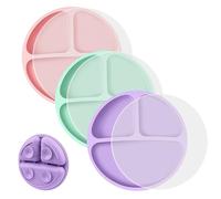 Vicloon Assiettes à succion en silicone pour bébés et tout-petits Assiettes Pour Bébé, 3Pcs Assiette bébé en Silicone, Assiettes à ventouse sans BPA avec Couvercles Pour Bébés et tout-petits