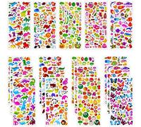Vicloon Autocollants 3D, 12 Feuilles Stickers, Plus de 550 Gomettes Autocollantes, Autocollants Récompense, Autocollant 3D Série D'animaux Dinosaures