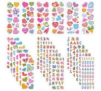 Vicloon Autocollants 3D, 24 Feuilles Stickers Gomettes Autocollants Récompense Comprenant Chiffres Lettres et Cœurs pour Cadeau de Noël d'anniversaire Cadeau de Récompense