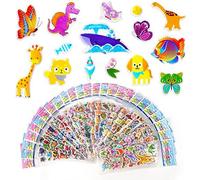 Vicloon Autocollants 3D, 28 Feuilles Stickers, Plus de 550 Gomettes Autocollantes, Récompenses, Série D'animaux de Dessin Animé